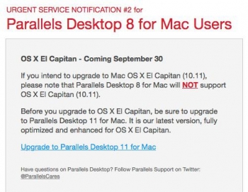 Parallels warns of Desktop 8 / El Capitan incompatibility